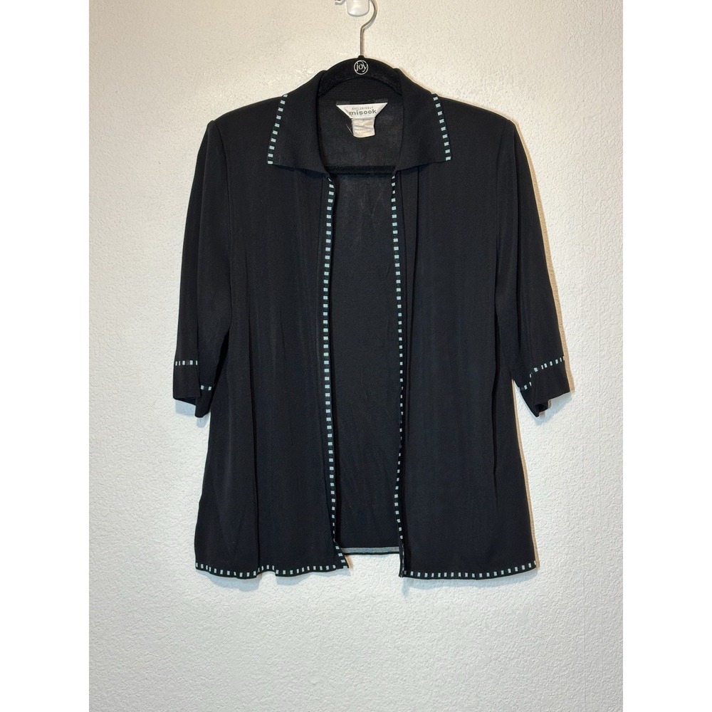 Vin Exclusively Misook True Black Open Front Jacket Cardigan Half Sleeve Size L